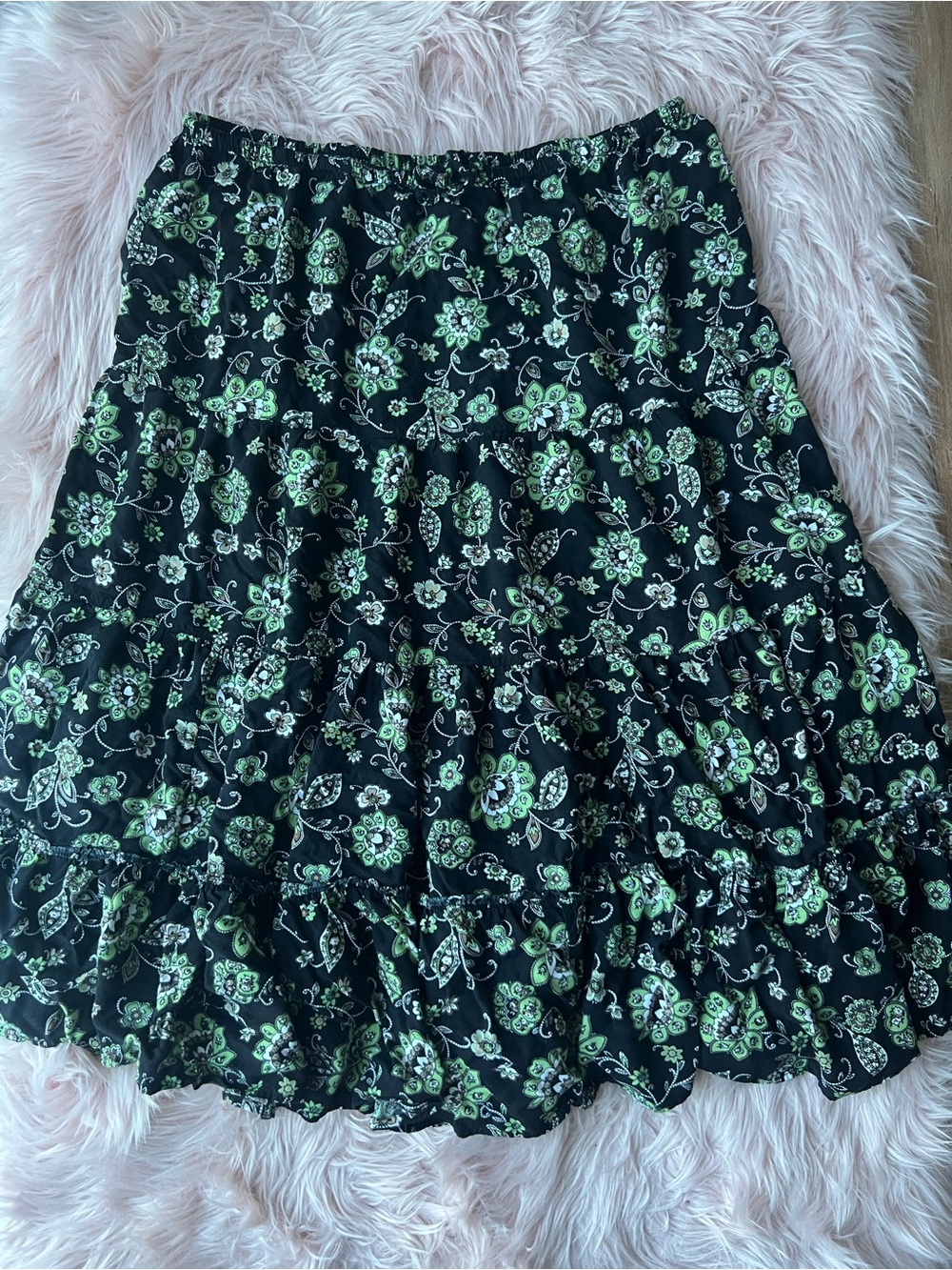 White Stag Black Skirt with Green Floral Print XL